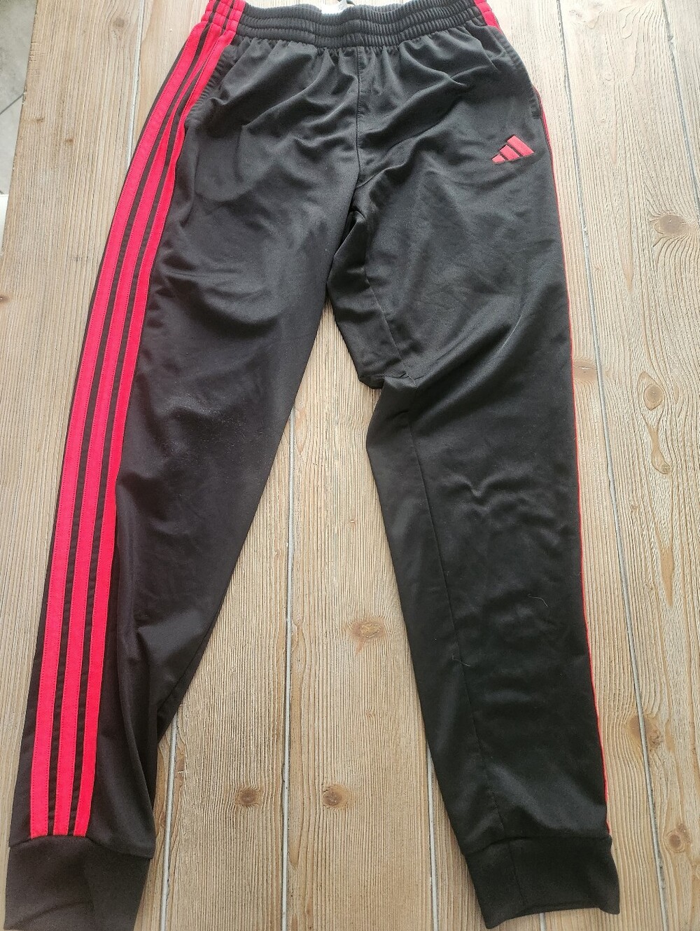 Adidas Kids Black Joggers with Red Side Stripes